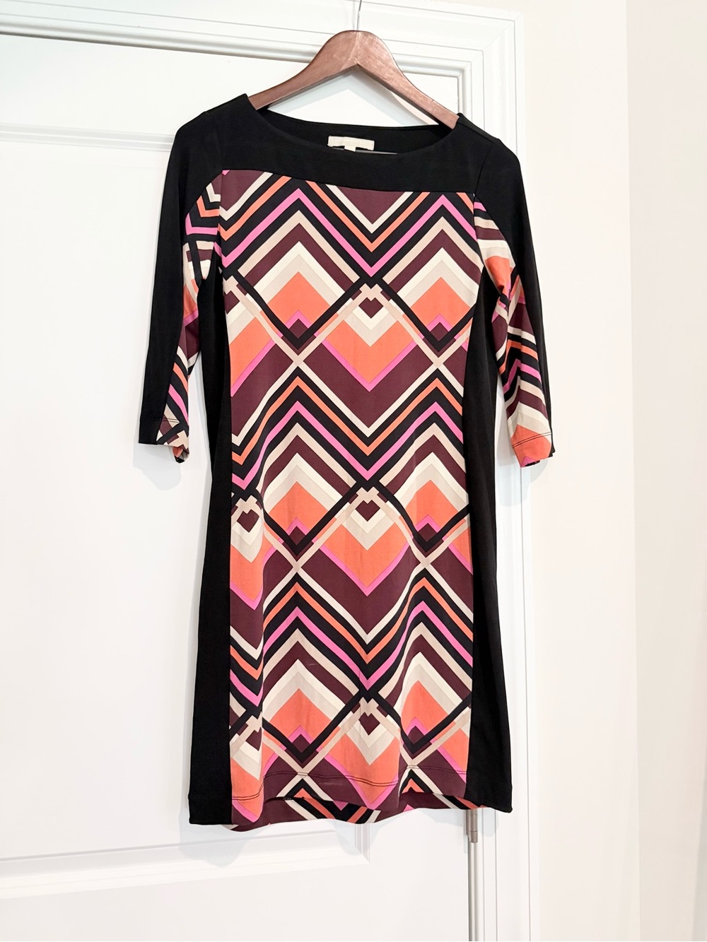 NWOT Banana Republic Black Panel Geometric Midi Dress - Pink & Coral